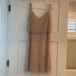Adrianna Pappell SEQUIN BLOUSON DRESS IN BLUSH